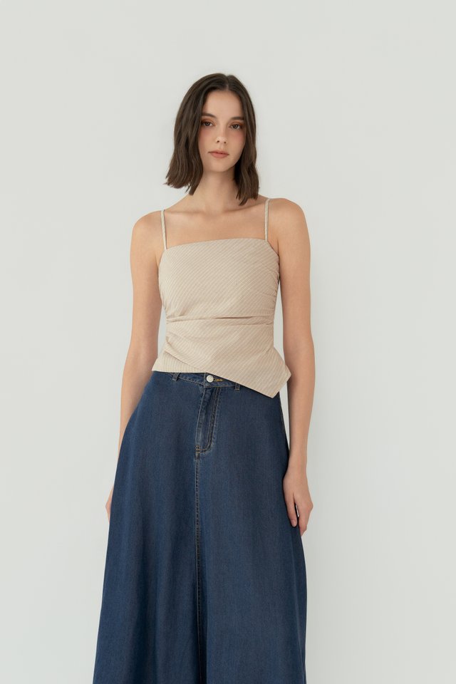 ASYMMETRIC RUCHED TOP SAND STRIPES