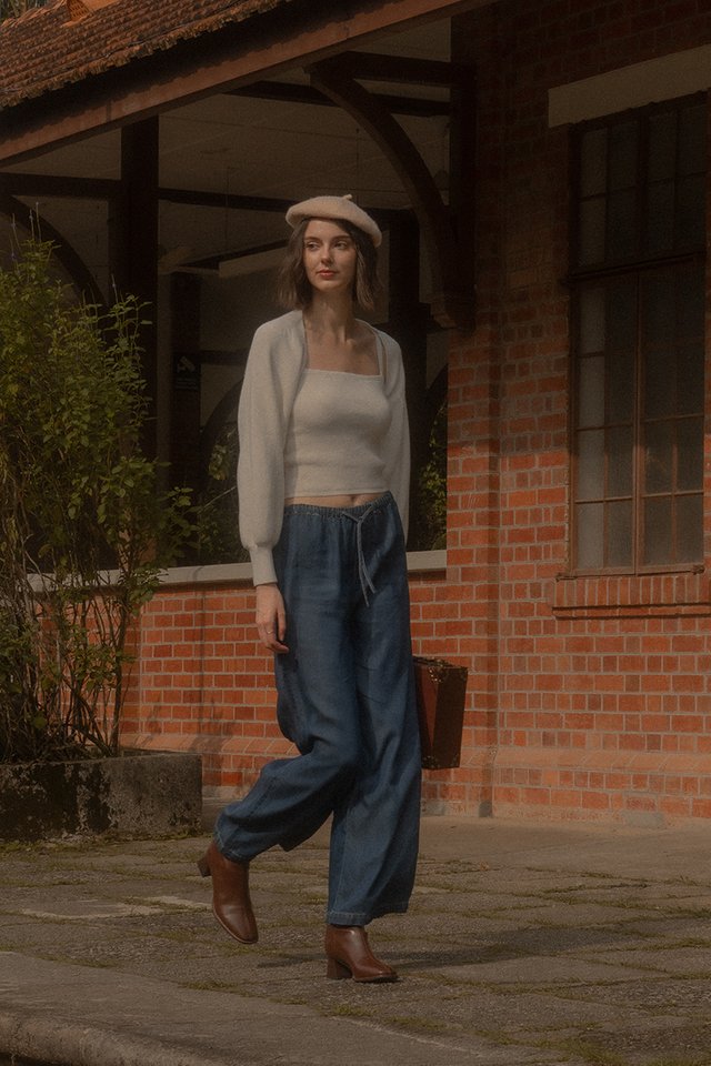 CHAMBRAY DRAWSTRING JEANS DARK WASH