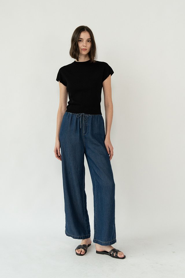 CHAMBRAY DRAWSTRING JEANS DARK WASH