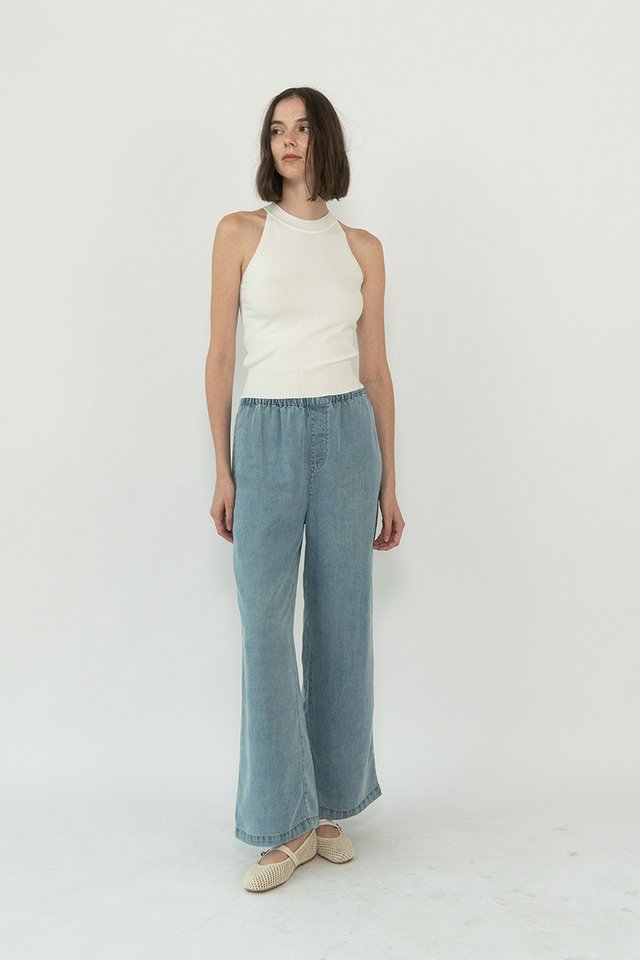 CHAMBRAY DRAWSTRING JEANS LIGHT WASH