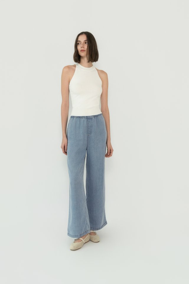 CHAMBRAY DRAWSTRING JEANS LIGHT WASH