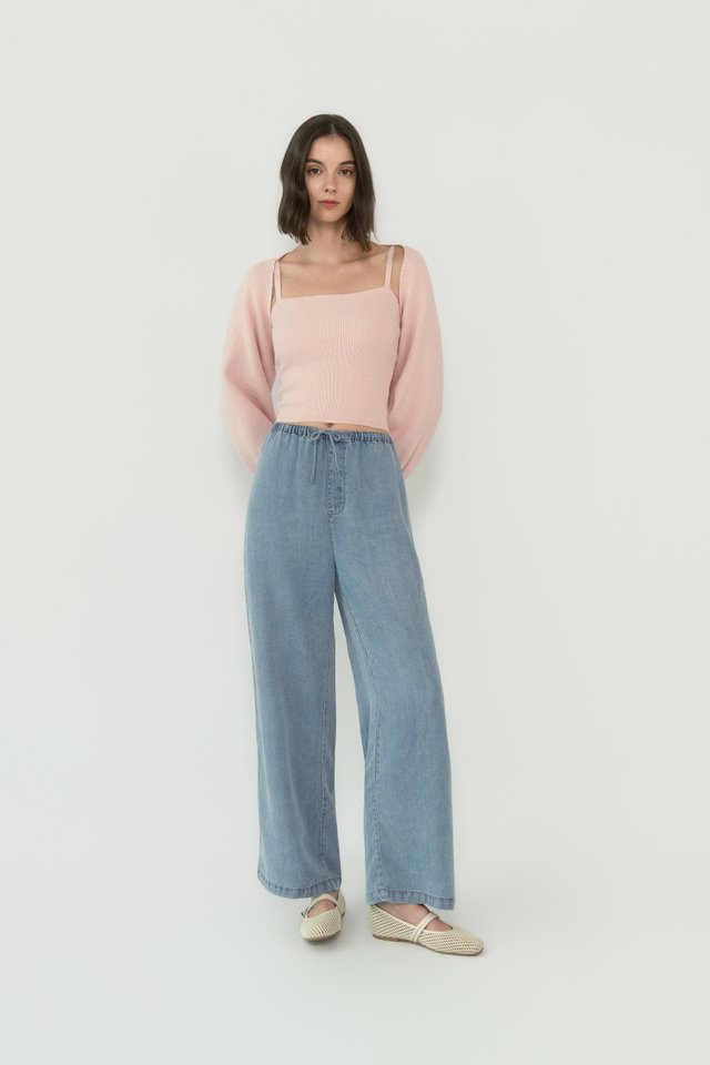 CHAMBRAY DRAWSTRING JEANS LIGHT WASH