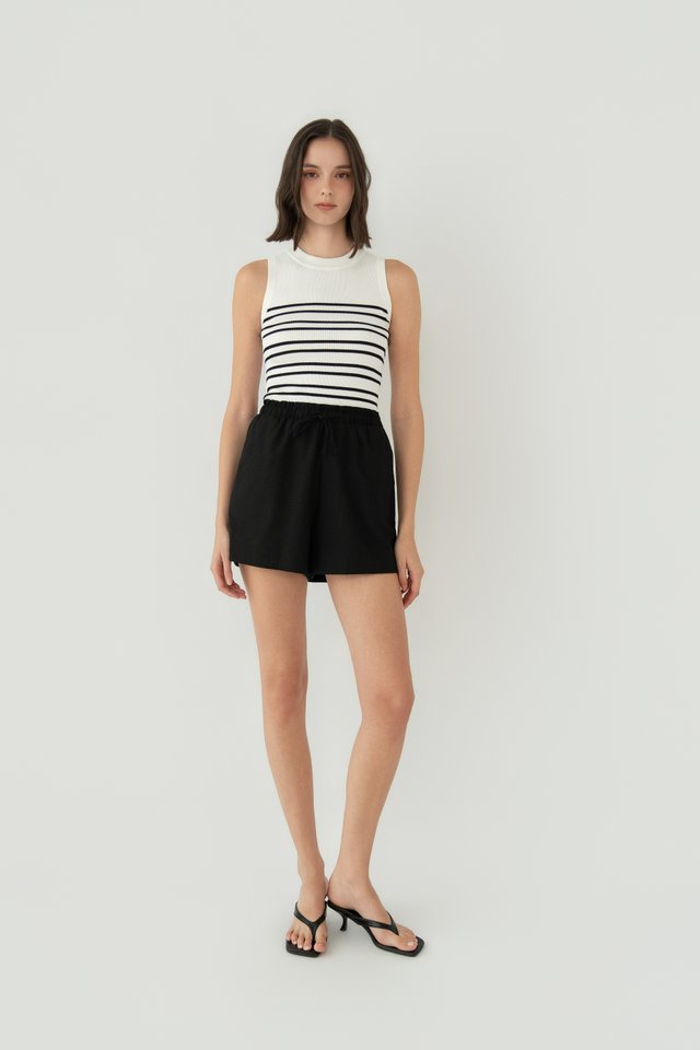 DRAWSTRING LINEN SHORTS BLACK