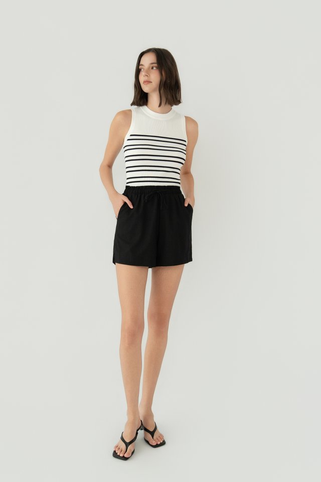 DRAWSTRING LINEN SHORTS BLACK
