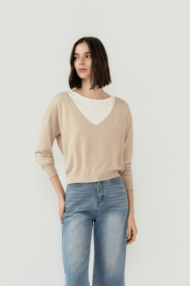 FINE KNIT V-NECK SWEATER COCONUT