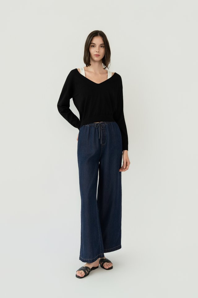 FINE KNIT V-NECK SWEATER BLACK