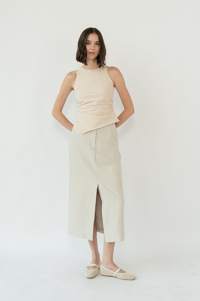 FRONT SLIT MIDI SKIRT CLAY