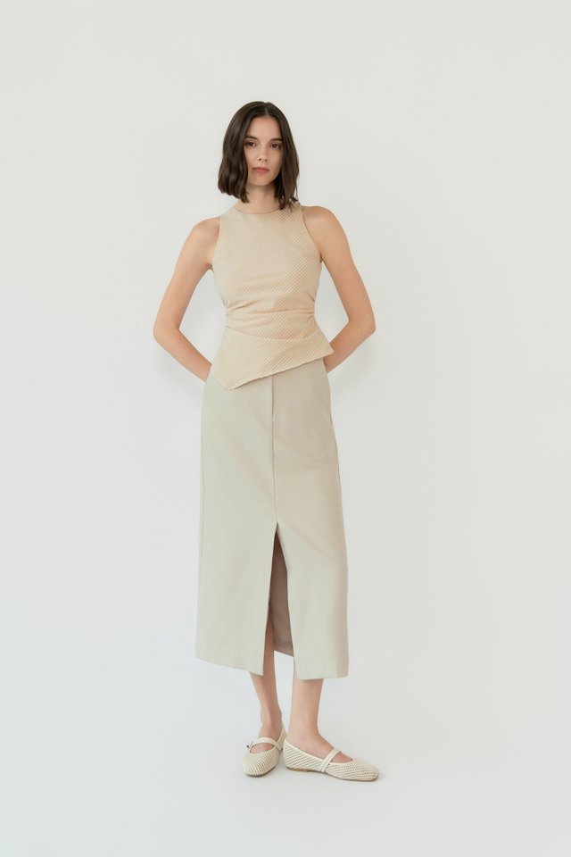 FRONT SLIT MIDI SKIRT CLAY
