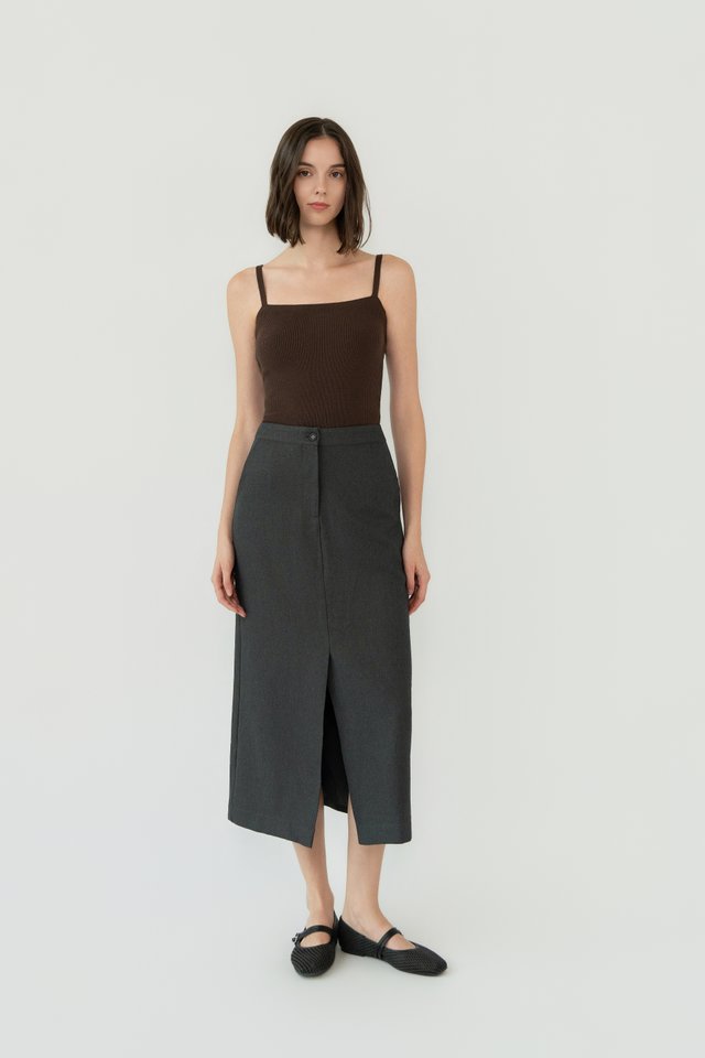 FRONT SLIT MIDI SKIRT DARK GREY