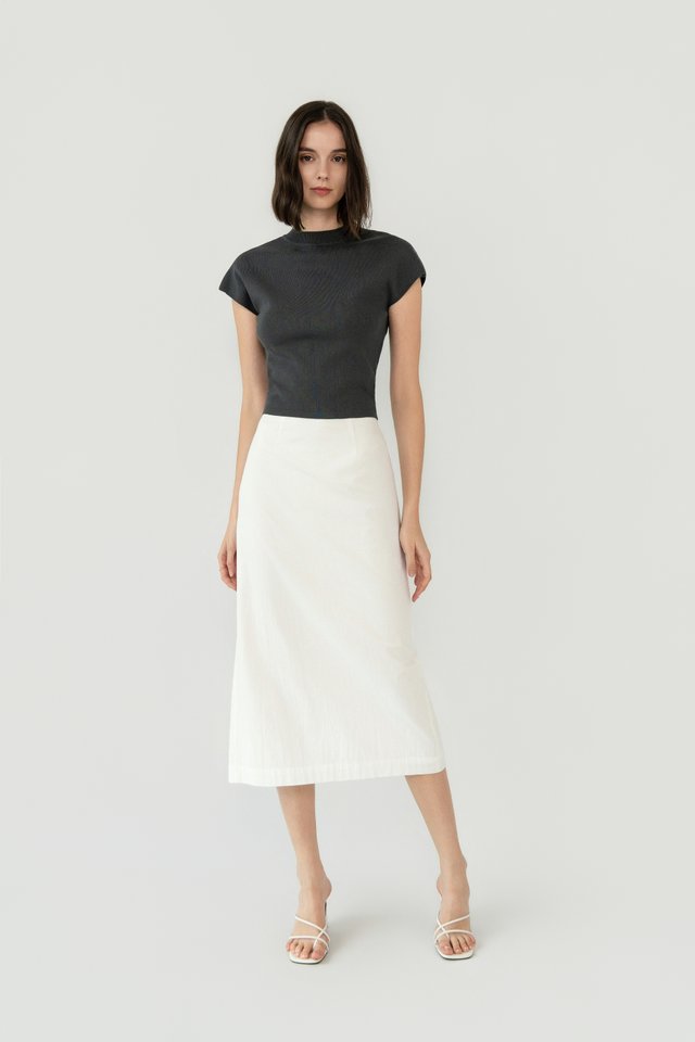 FUNNEL NECK KNIT TOP GUNMETAL