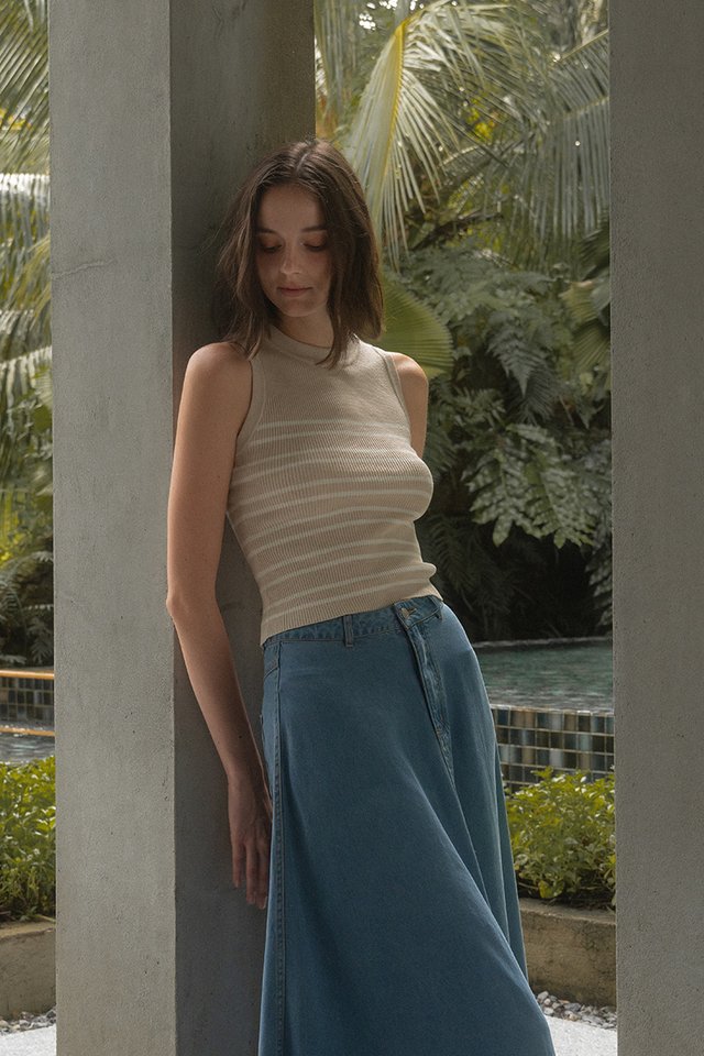 HIGH NECK KNIT TANK COCONUT STRIPES