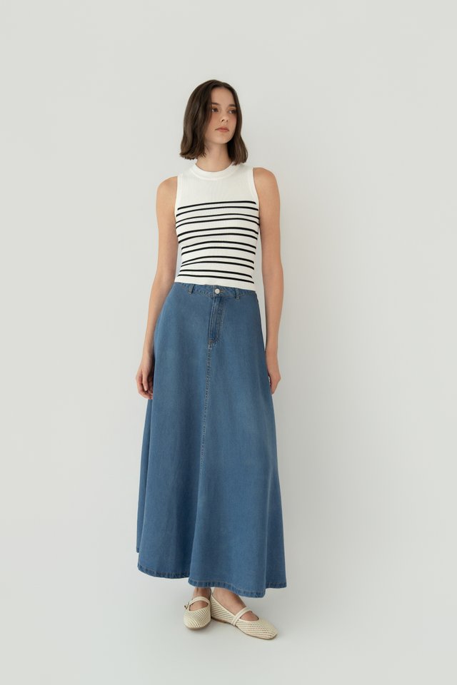 HIGH NECK KNIT TANK WHITE STRIPES