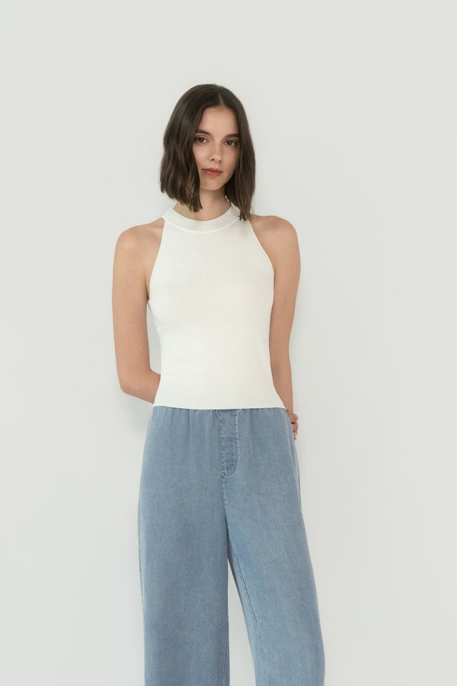 HIGH NECK KNIT TOP WHITE
