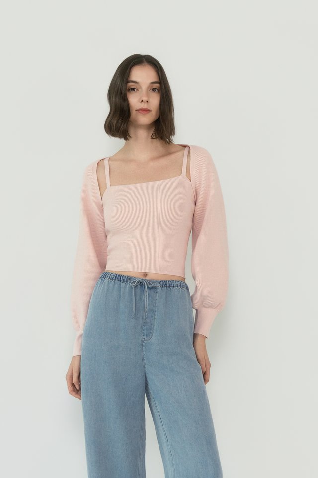 KNIT CARDIGAN SET SWEETPEA PINK