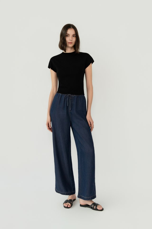 CHAMBRAY DRAWSTRING JEANS DARK WASH