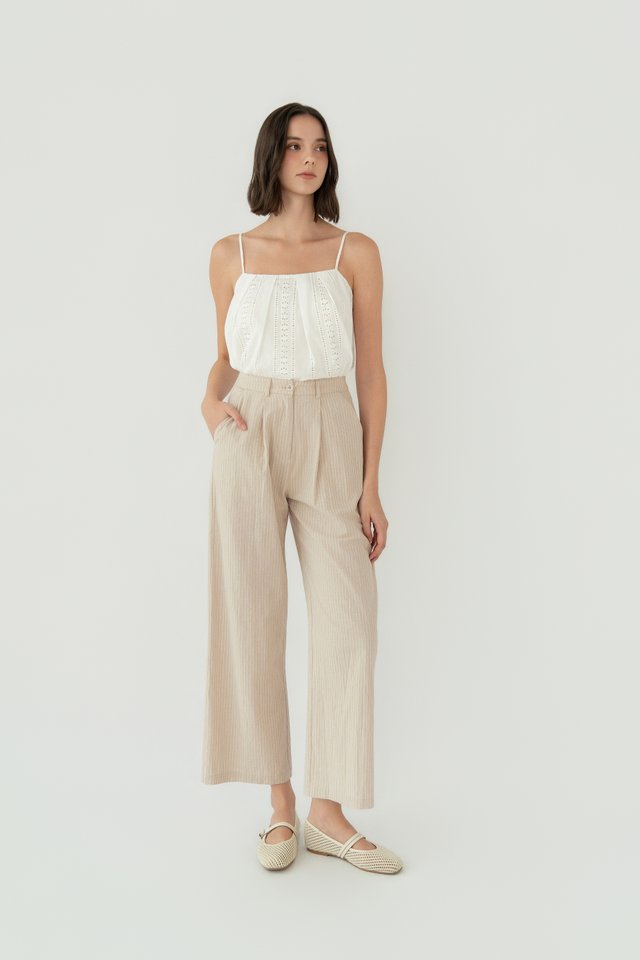 STRIPED LINEN TROUSERS SAND