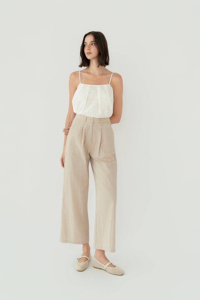 STRIPED LINEN TROUSERS SAND