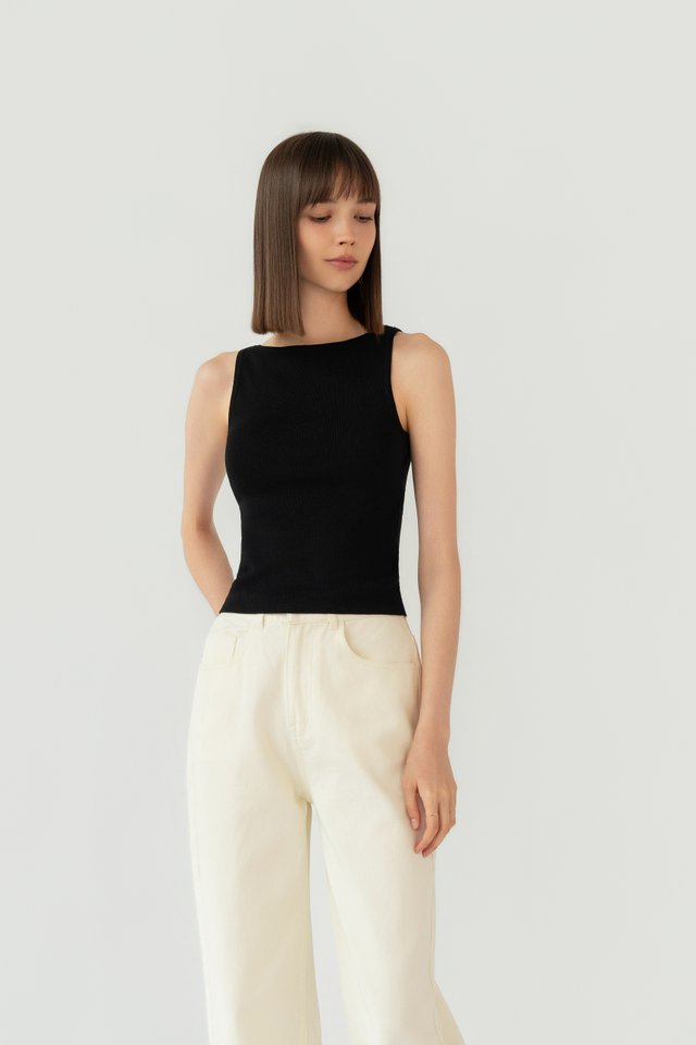 BOATNECK KNIT TANK BLACK