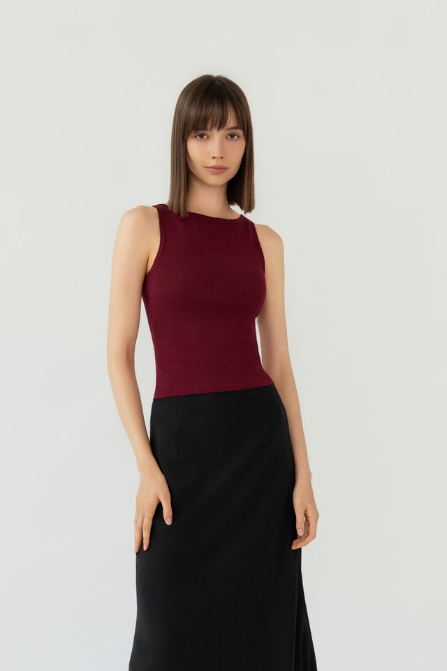 BOATNECK KNIT TANK BURGUNDY