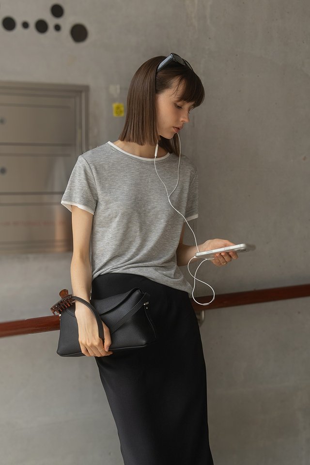 CONTRAST TRIM TEE HEATHER