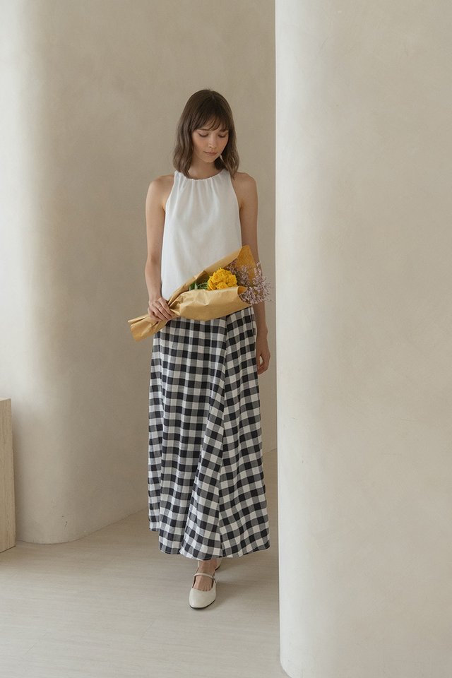 FLARE MAXI SKIRT BLACK GINGHAM