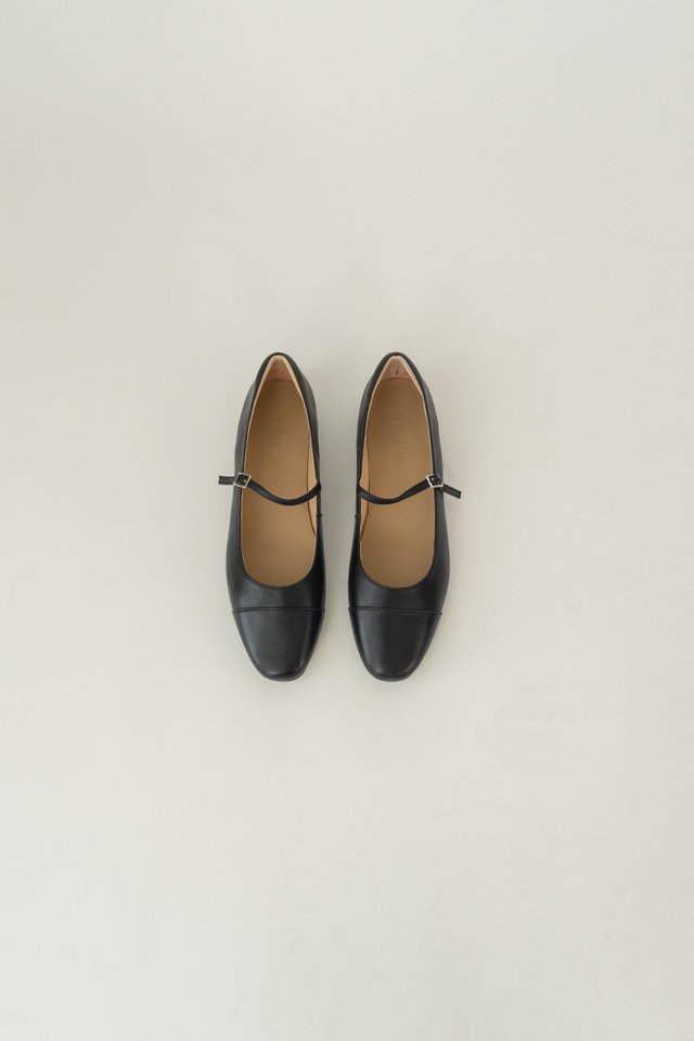 GENUINE LEATHER MARY JANE FLATS BLACK