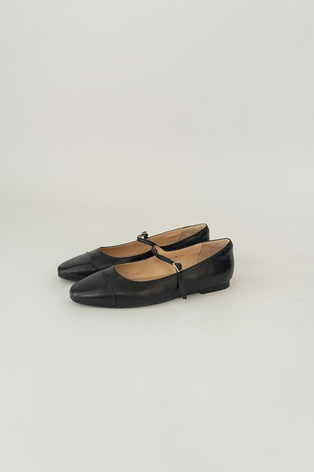 GENUINE LEATHER MARY JANE FLATS BLACK