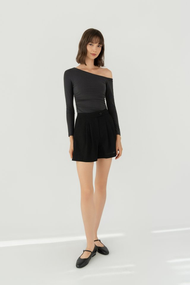 LINEN WAIST TAB SHORTS BLACK