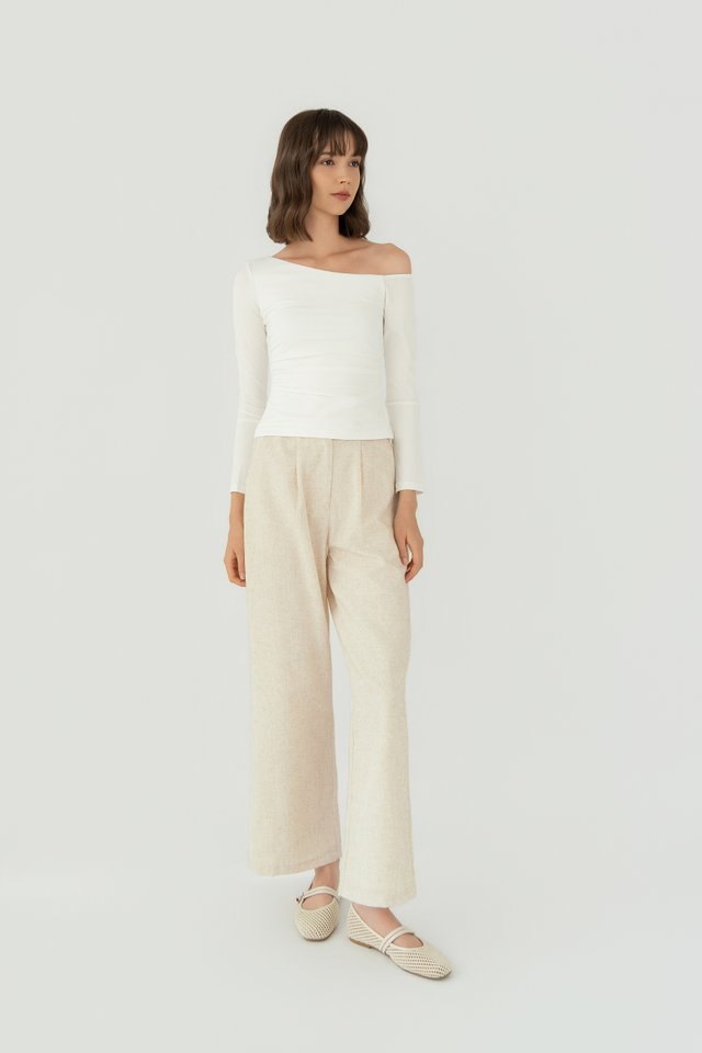 LINEN WAIST TAB TROUSERS SAND
