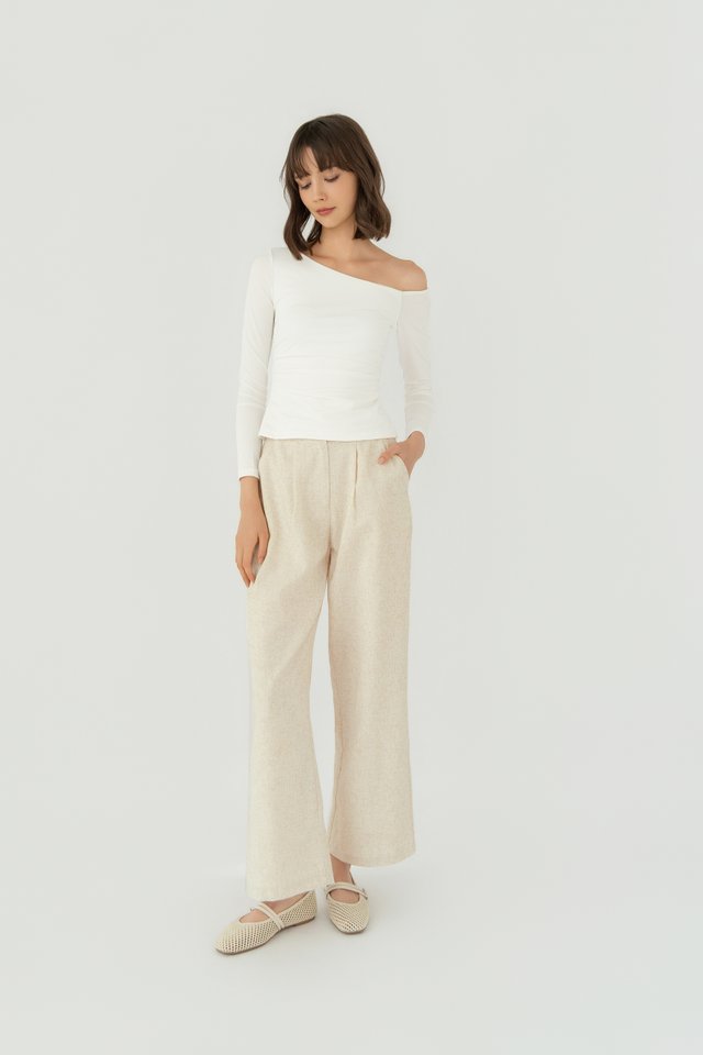 LINEN WAIST TAB TROUSERS SAND