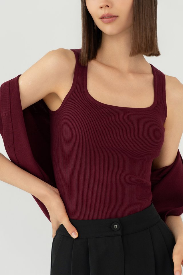 RIBBED KNIT TANK TOP BURGUNDY