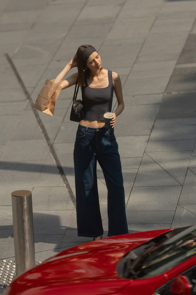 RIBBED KNIT TANK TOP GUNMETAL