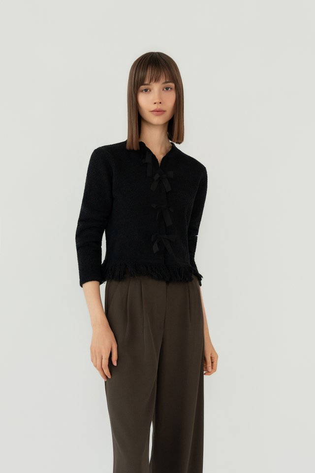 RIBBON BOW CARDIGAN BLACK