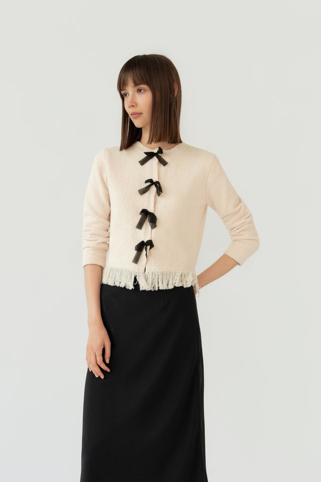 RIBBON BOW CARDIGAN CREAM
