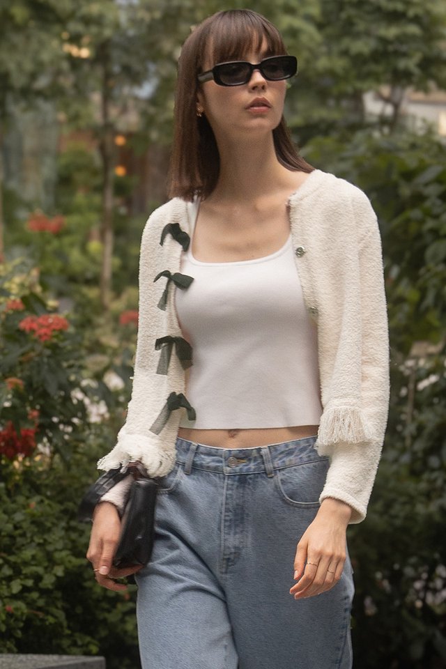 RIBBON BOW CARDIGAN CREAM