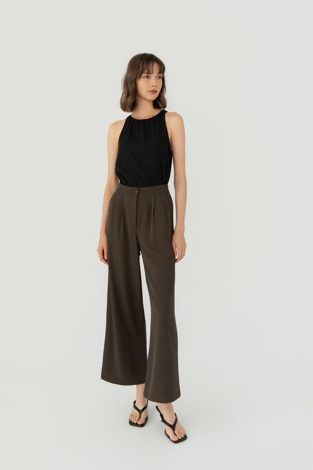 RUCHED LINEN TOP BLACK