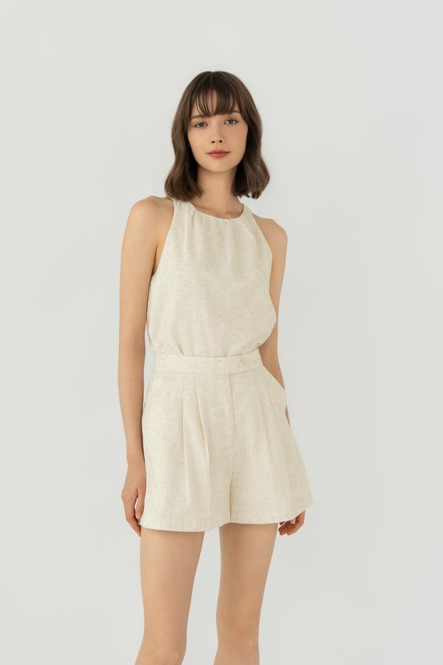 RUCHED LINEN TOP SAND