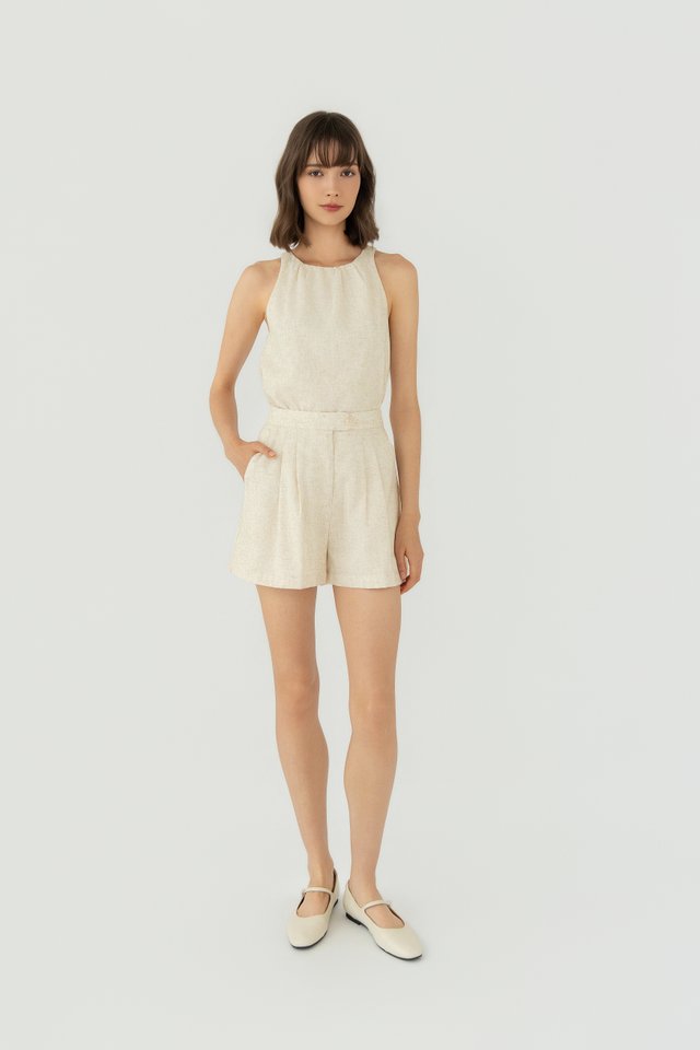 RUCHED LINEN TOP SAND