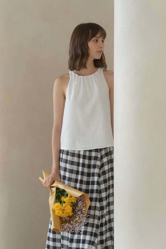 RUCHED LINEN TOP WHITE