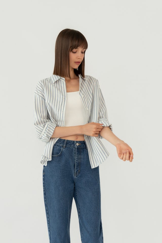 STRIPED LINEN SHIRT BLUE