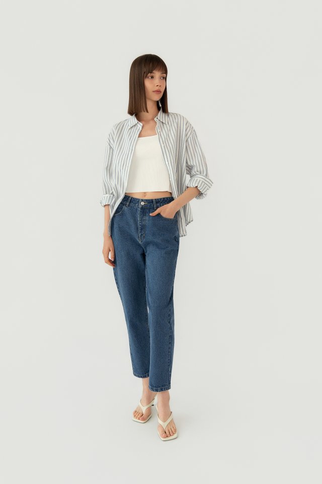 STRIPED LINEN SHIRT BLUE