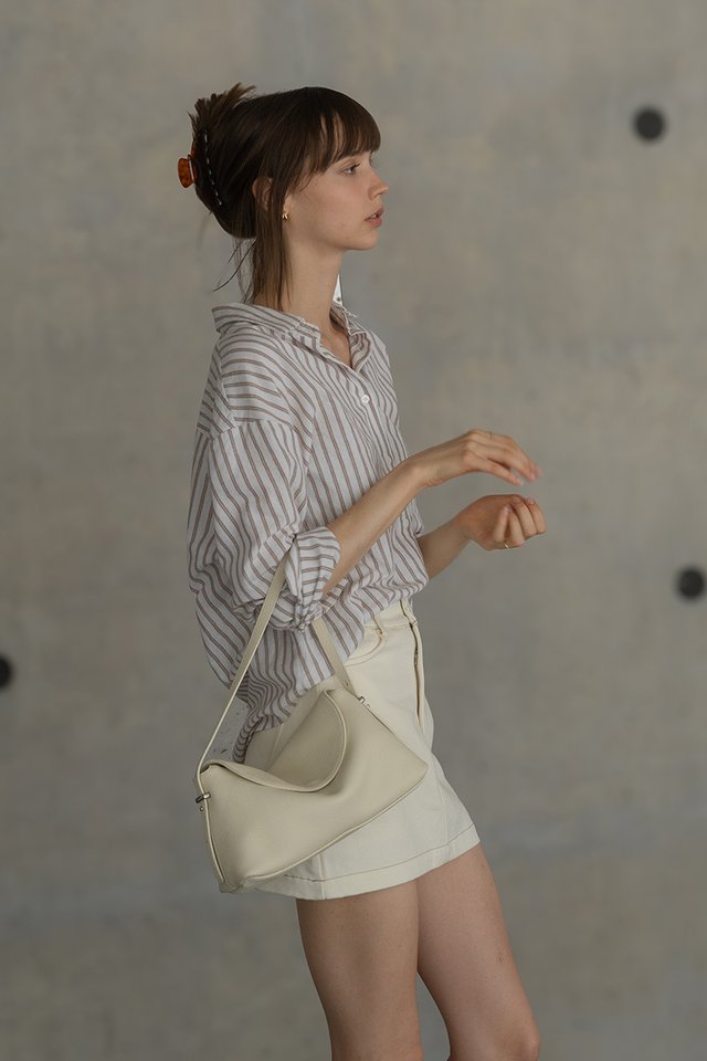 STRIPED LINEN SHIRT BROWN