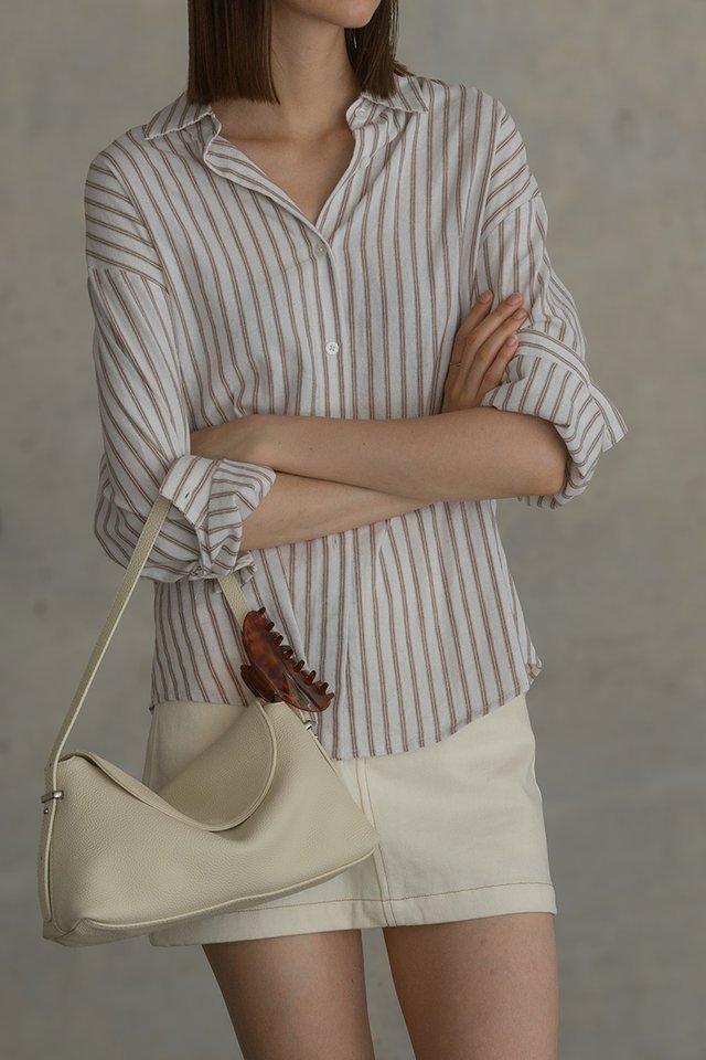 STRIPED LINEN SHIRT BROWN