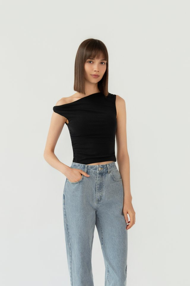 TWIST SHOULDER TOP BLACK