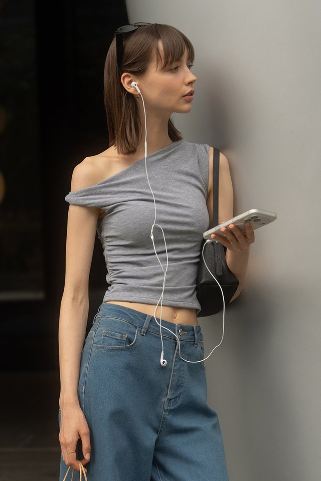 TWIST SHOULDER TOP HEATHER