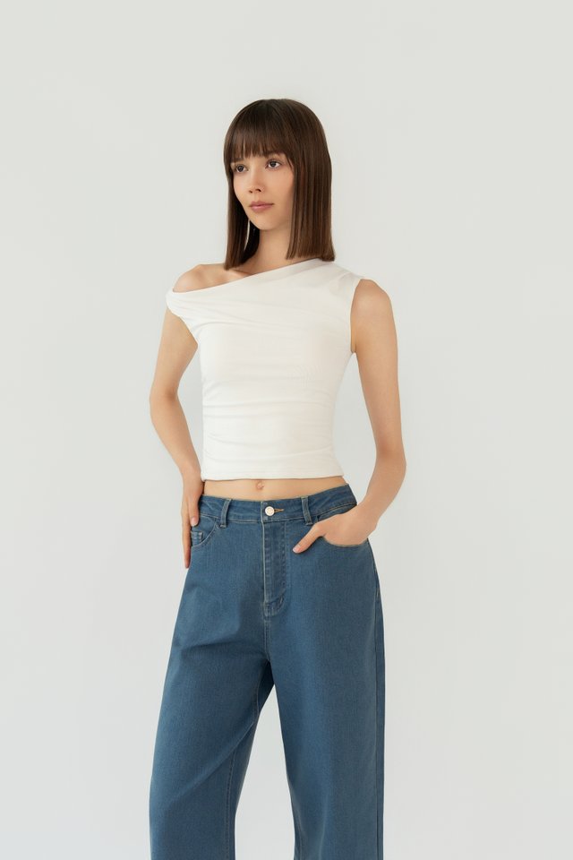 TWIST SHOULDER TOP WHITE