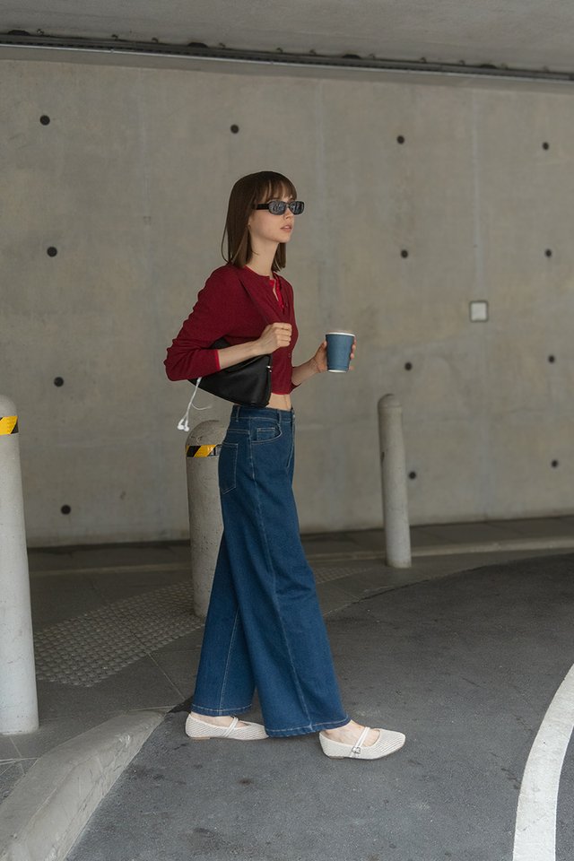 WIDE LEG DENIM JEANS DARK WASH