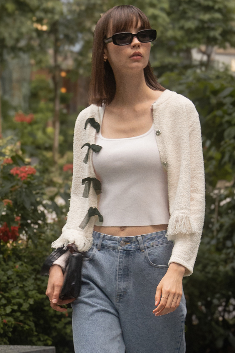 RIBBON BOW CARDIGAN CREAM | The Willow Label