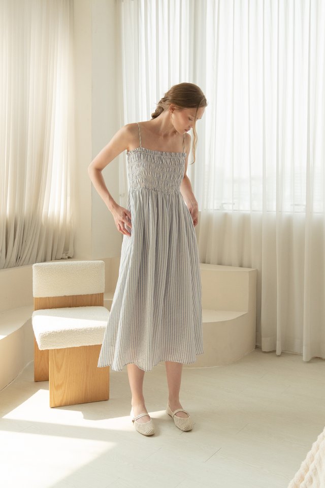 BRENNA STRIPED LINEN DRESS MIST