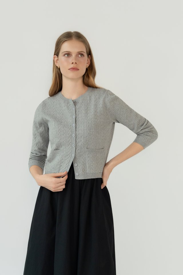 CABLE-KNIT CARDIGAN HEATHER
